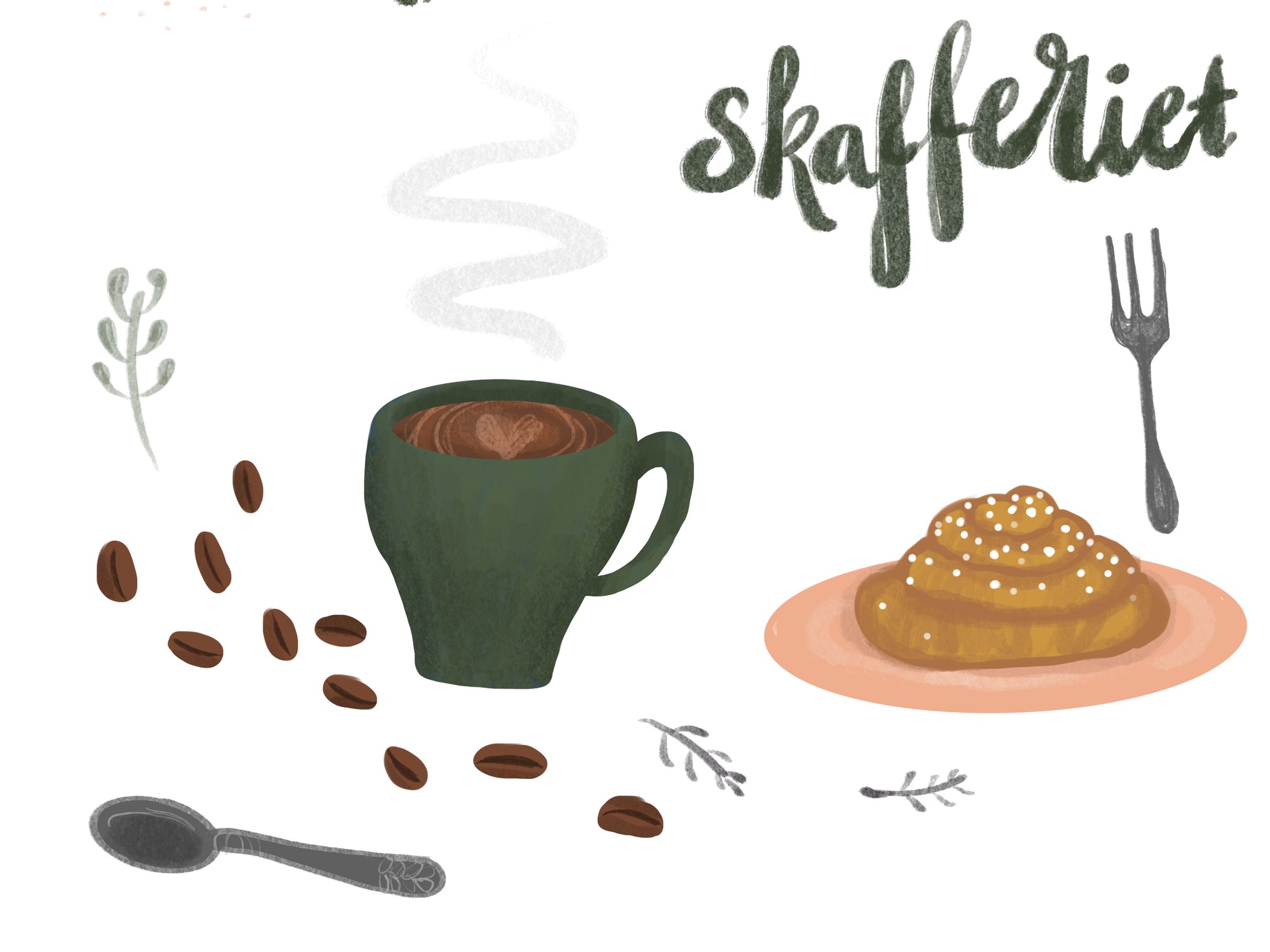 Kaffekopp och bulle på fiket "Skafferiet" i den dagliga verksamheten i Vårberg